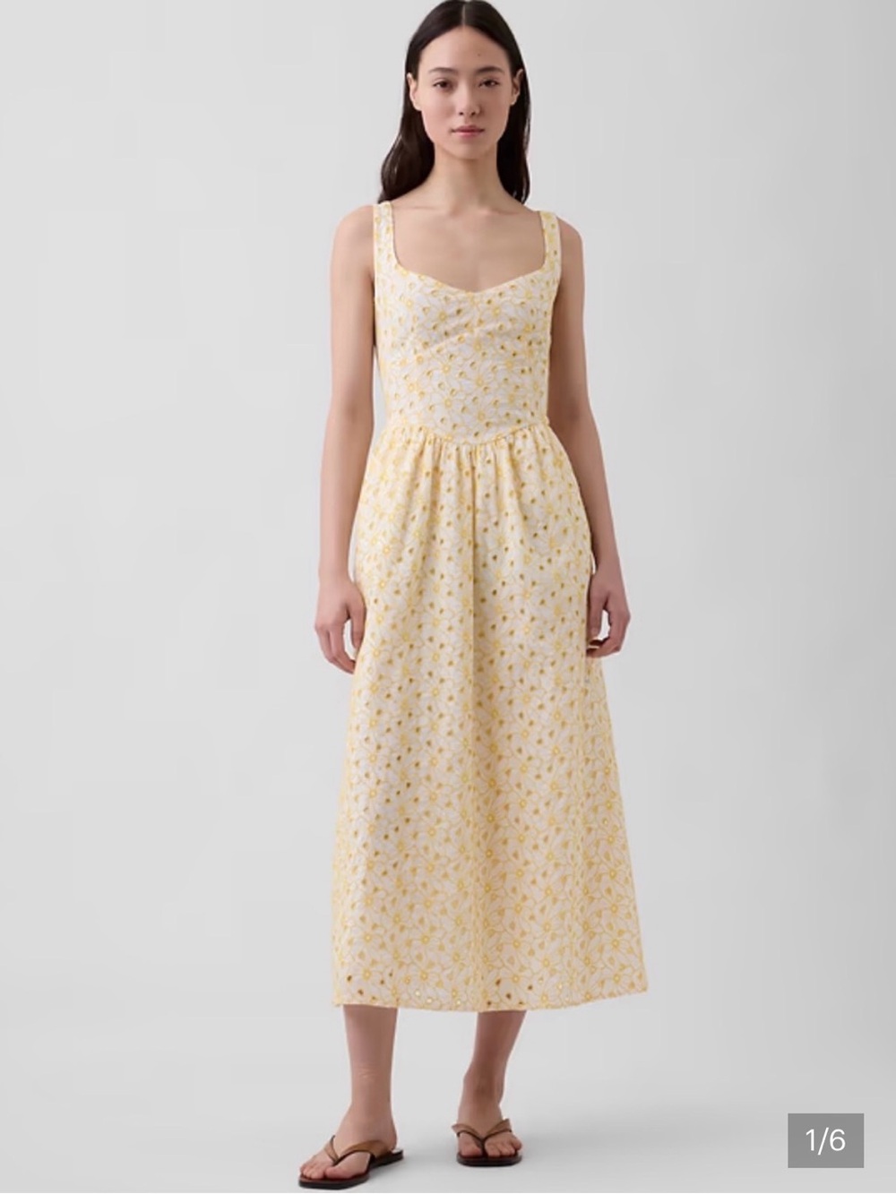 GAP Yellow Floral Sleeveless Midi Dress